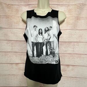 Ripple Junction The OC Black Raw Hem Sleeveless Graphic T Women's S Vintage Y2K